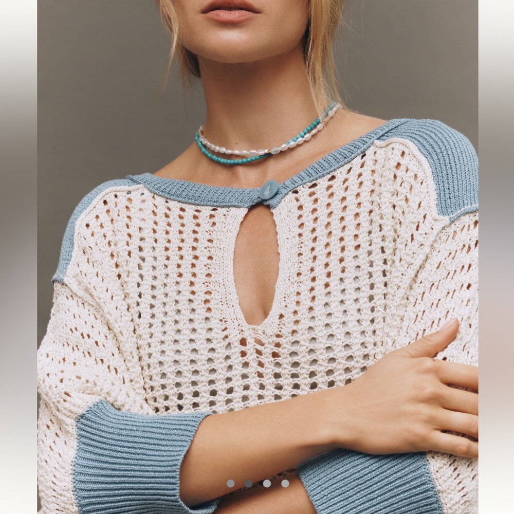Anthropologie Maeve Keyhole Open-Stitch Sweater Large - Picture 2 of 15